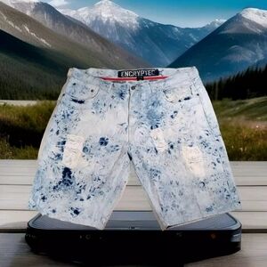 Encrypted Shorts (Men's Size 48) Acid Washed Light Grunge Factory Distressed_AB